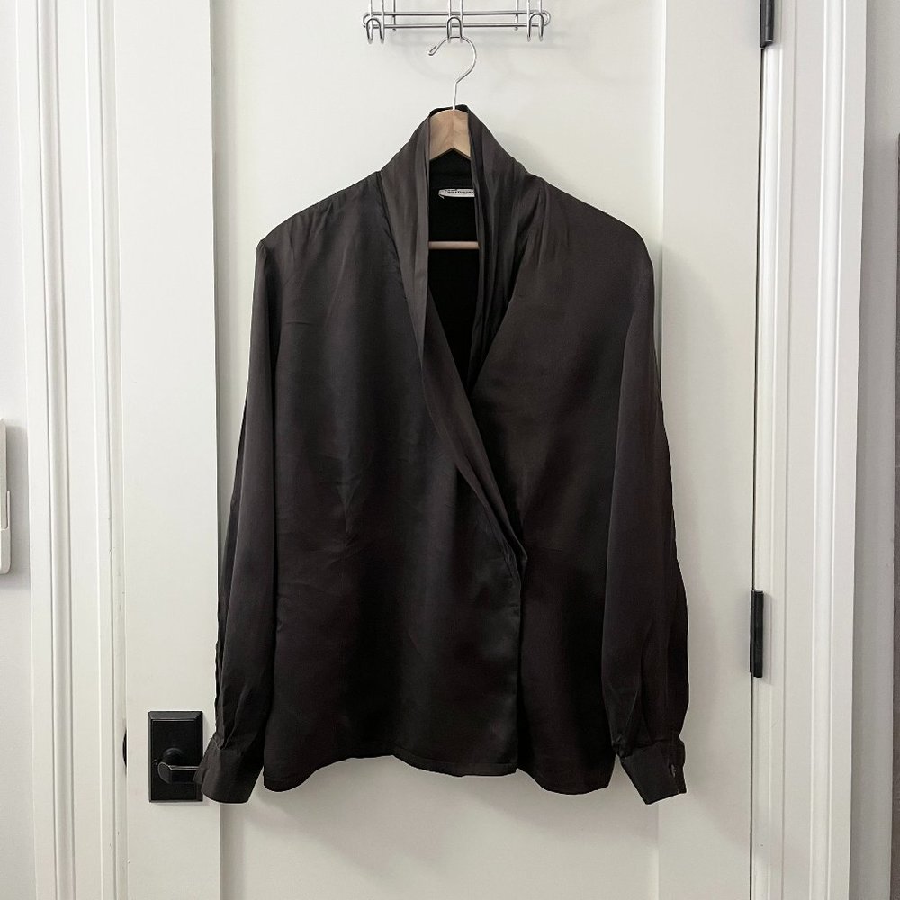 Chocolate Brown Button-Down Blouse - image 1